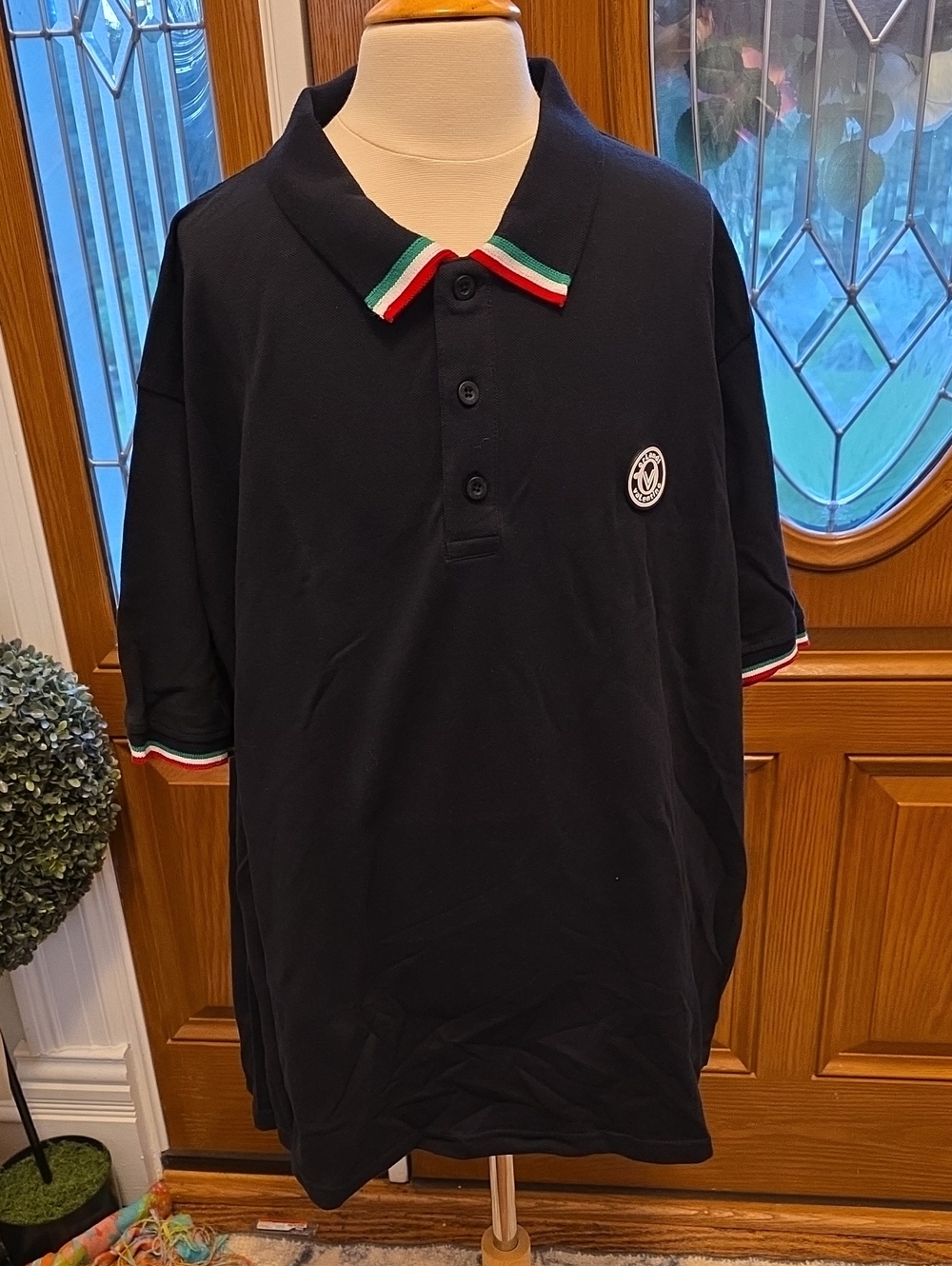 Valentino Orlandi Mens Polo Shirt XXL Black Cotton Tri-Color Trim Designer NWOT - Picture 3 of 5